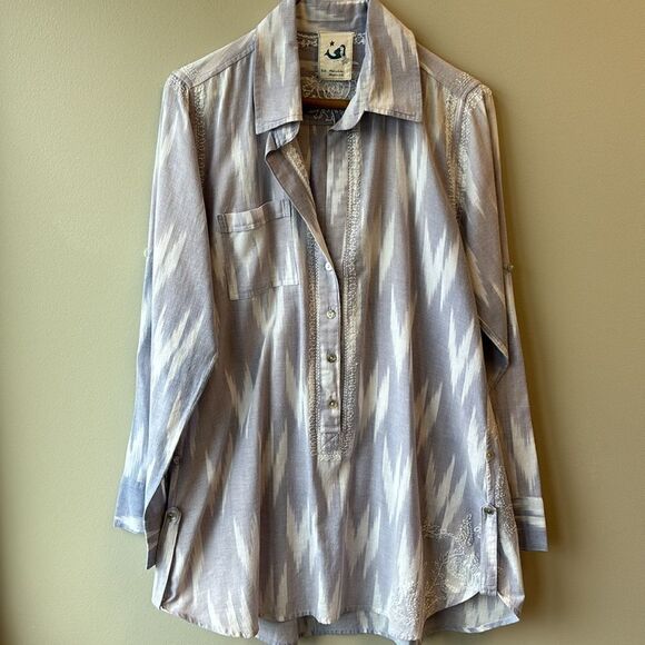 Tunic purple and white embroidered XS - Picture 1 of 6